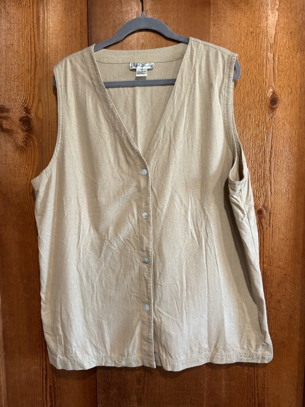 Rare 100% Silk Noil Vintage Button Up Vest Top Beige Tan Raw Silk Ozma Style 2X